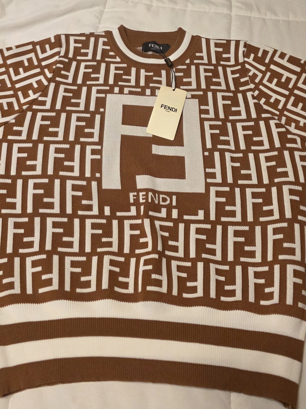 Fendi Men’s Brown & White Logo Knit Sweater